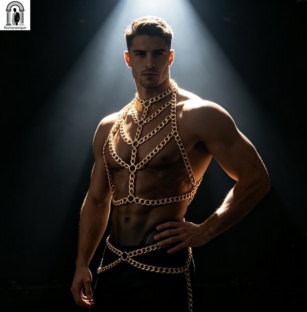 Body Jewelry Vest - Men's Silver Thick Chain Body Harness