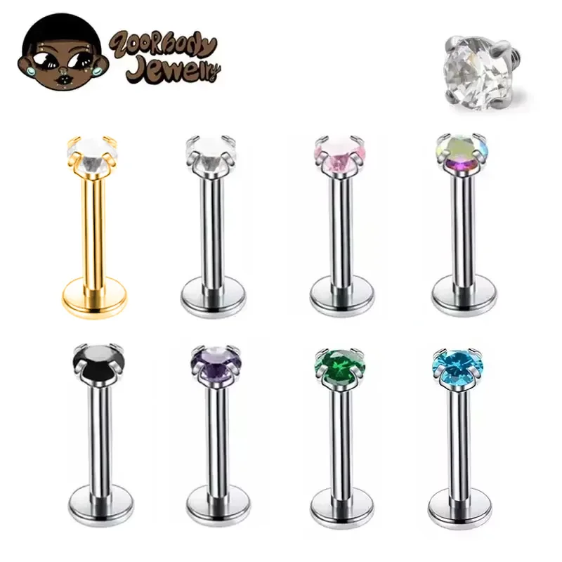 Body Jewelry Lip Ring - 1Pcs G23 Titanium Piercing CZ Gem