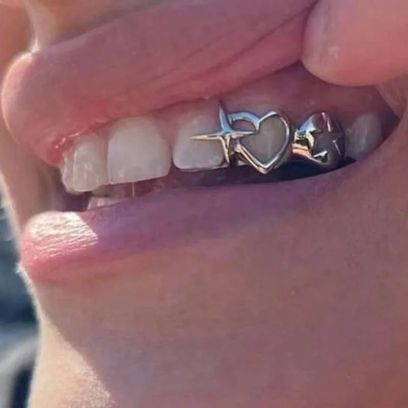 Body Jewelry For Men - Punk Hip Hop Hollow Heart Teeth