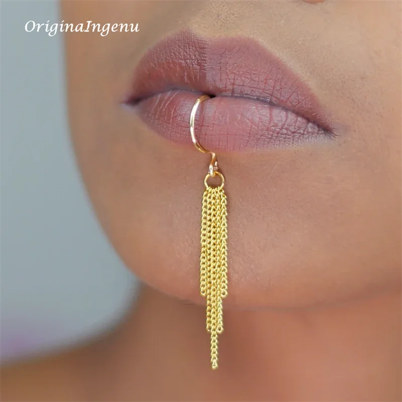 14K Gold Filled Chain Lip cuff - Body Jewelry Lip Ring recension och pris