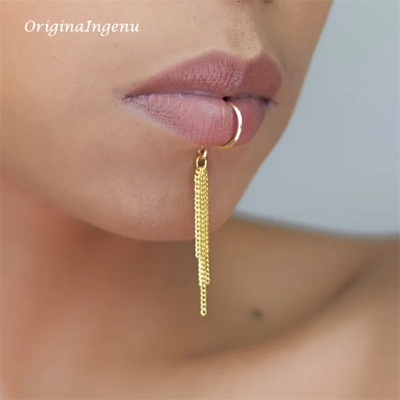 14K Gold Filled Chain Lip cuff - Body Jewelry Lip Ring recension och pris