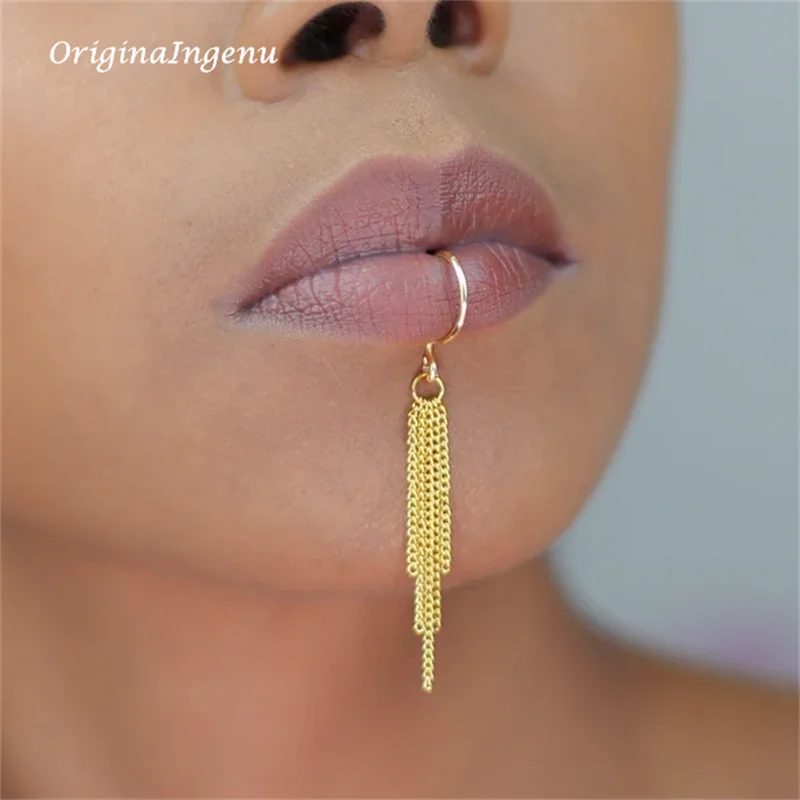 14K Gold Filled Chain Lip cuff - Body Jewelry Lip Ring recension och pris