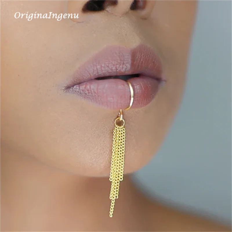 14K Gold Filled Chain Lip cuff - Body Jewelry Lip Ring recension och pris