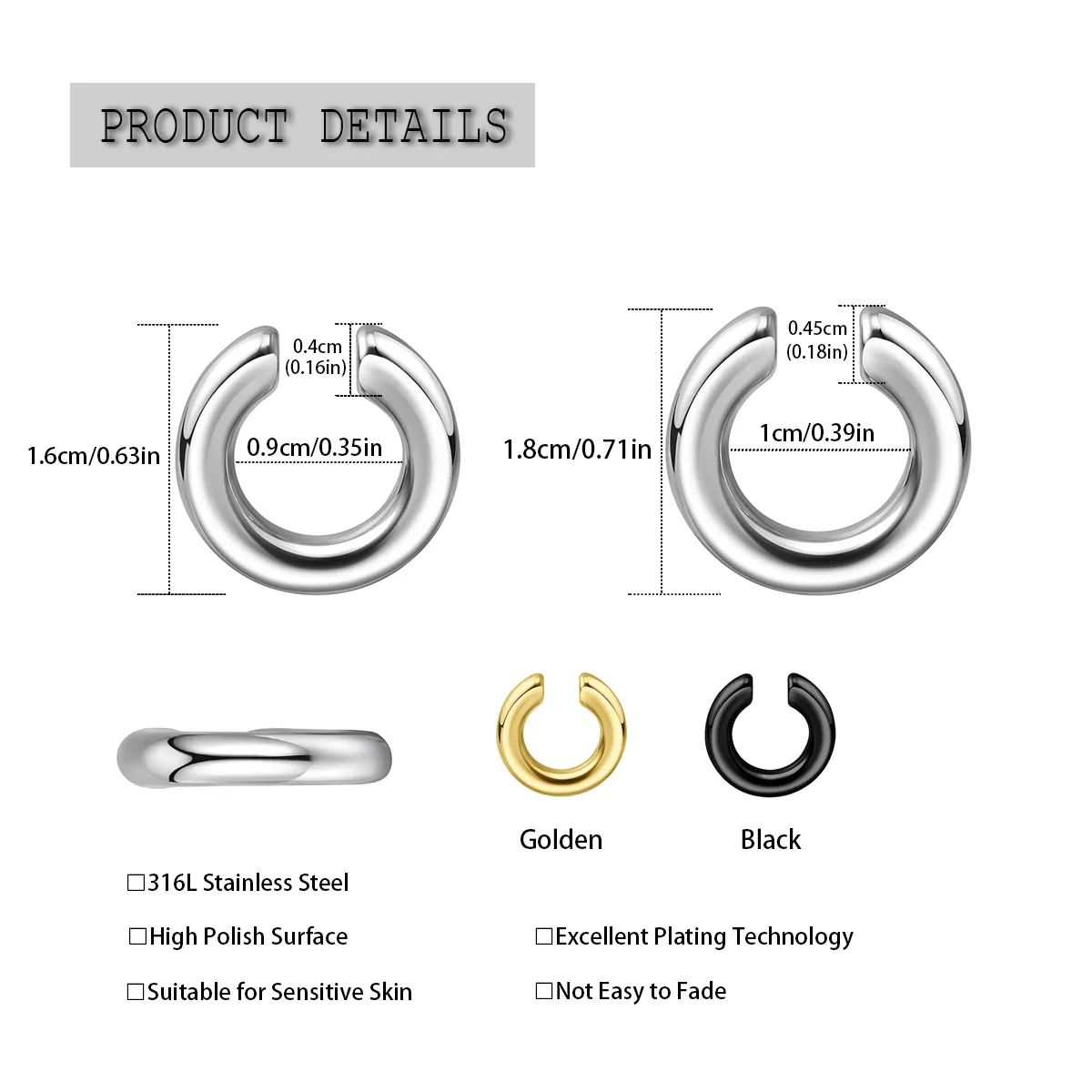 1pc Exaggerated C-Shaped Non-P - Body Jewelry Earrings recension och pris