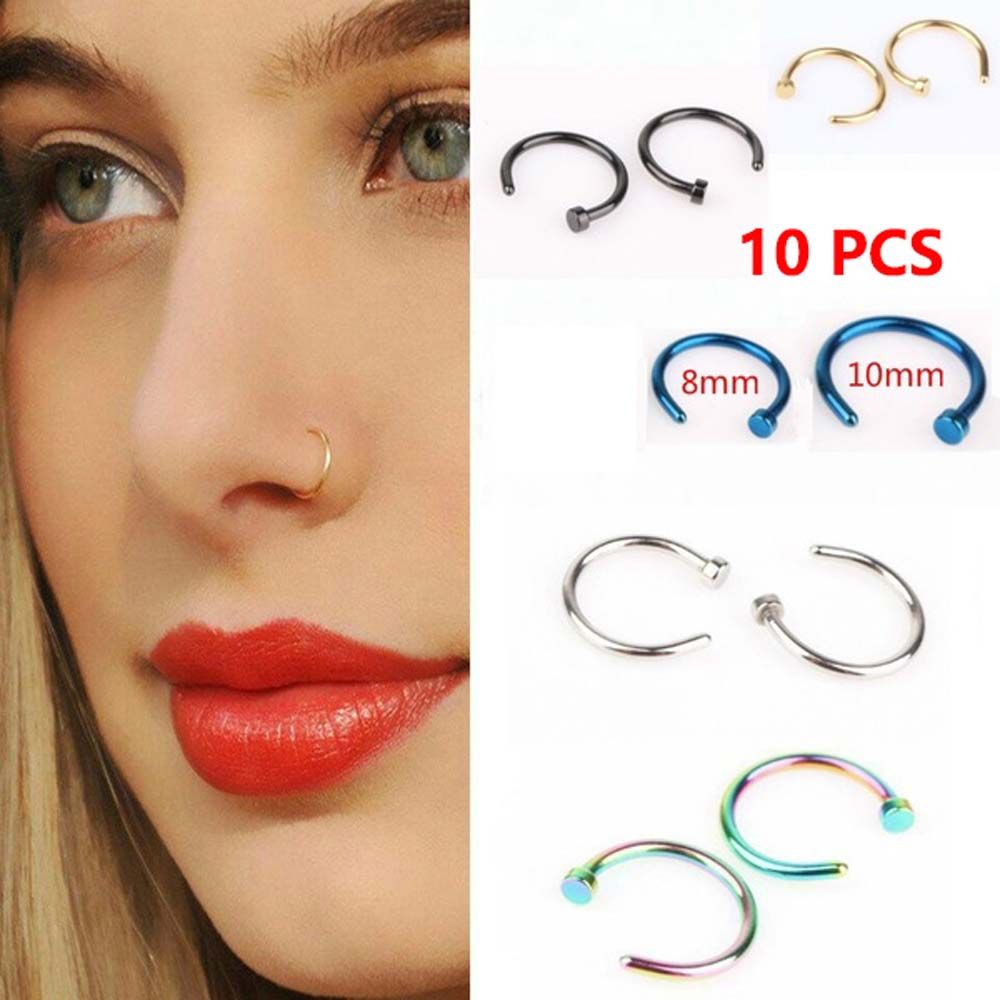 10 Pcs Thin Stainless Steel Fo - Body Jewelry Lip Ring recension och pris